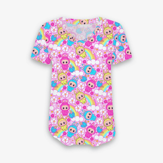 (Custom Design Preorder MOQ 5) Cartoon Labub* Rainbow Print Woman Summer Tee Shirts Top