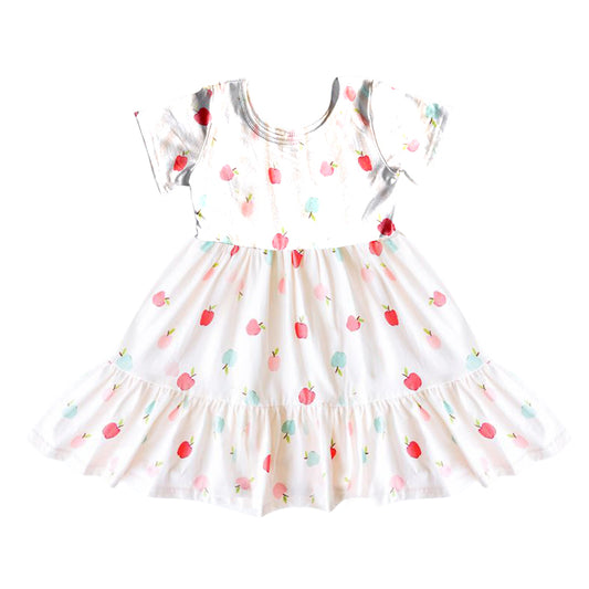 (Custom Design Preorder MOQ 5)Colorful Apples Print Girls Knee Length Summer Dress