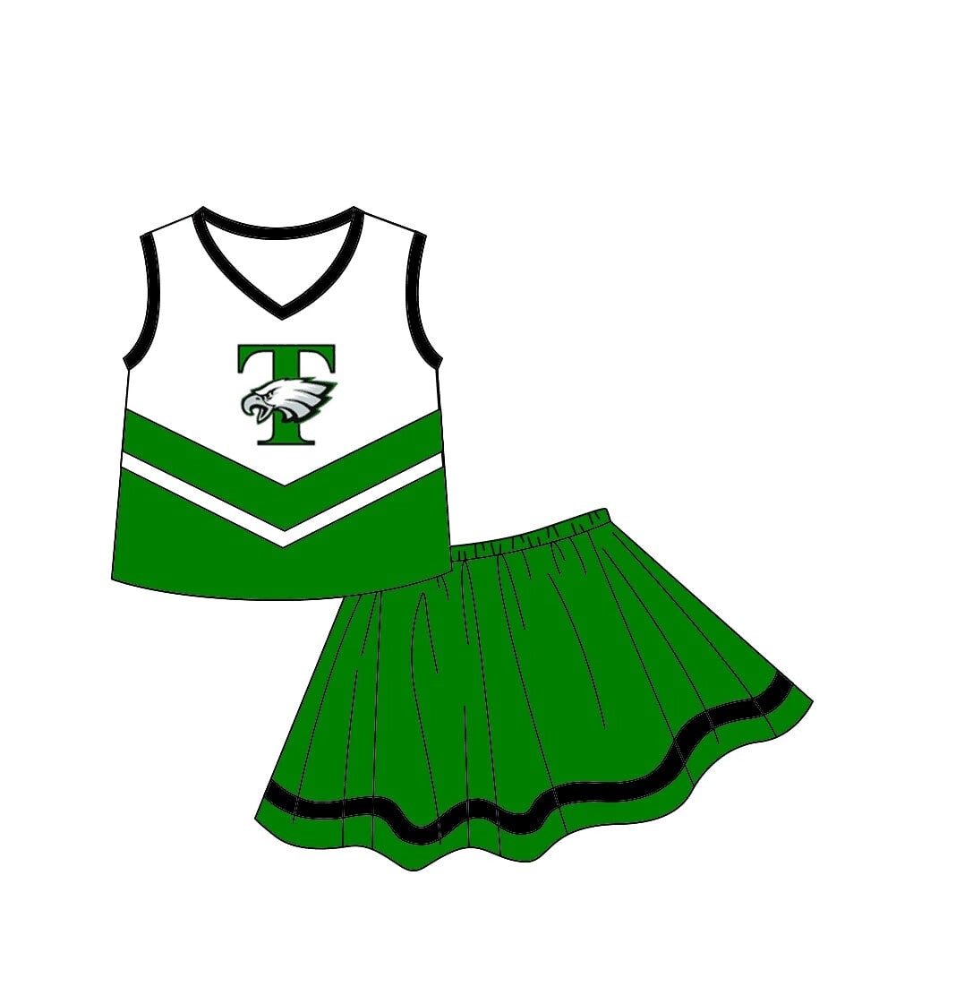 (Custom Design Preorder MOQ 5) Team's T Green Print Skirts With Shorts Girls Clothes Sets