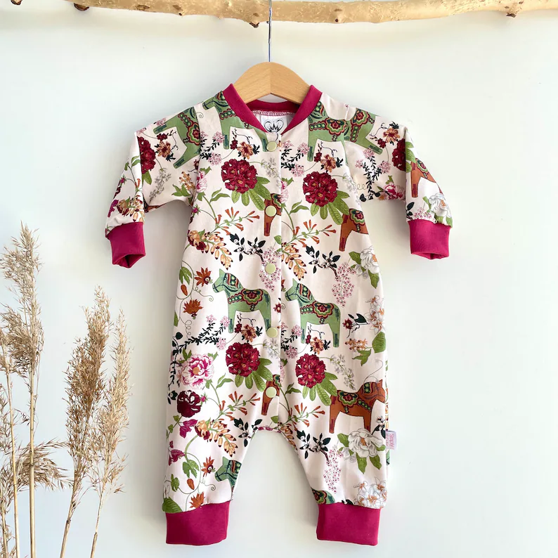 (Custom Design Preorder MOQ 5) Horse Flowers Print Baby Girls Romper