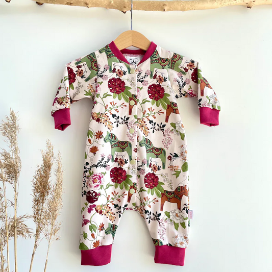 (Custom Design Preorder MOQ 5) Horse Flowers Print Baby Girls Romper