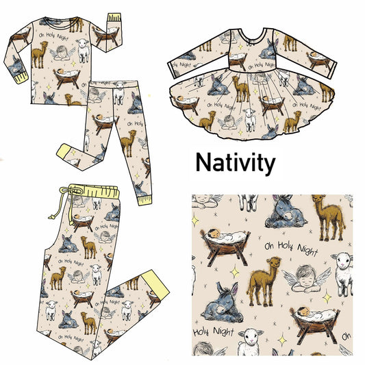 (Custom Design Preorder MOQ 5 Each Item) Nativity Print Family Christmas Matching Clothes