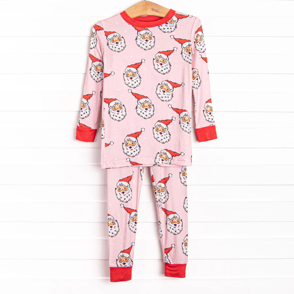 (Custom Design Preorder MOQ 5)  Santa Print Girls Christmas Pajamas Clothes Set