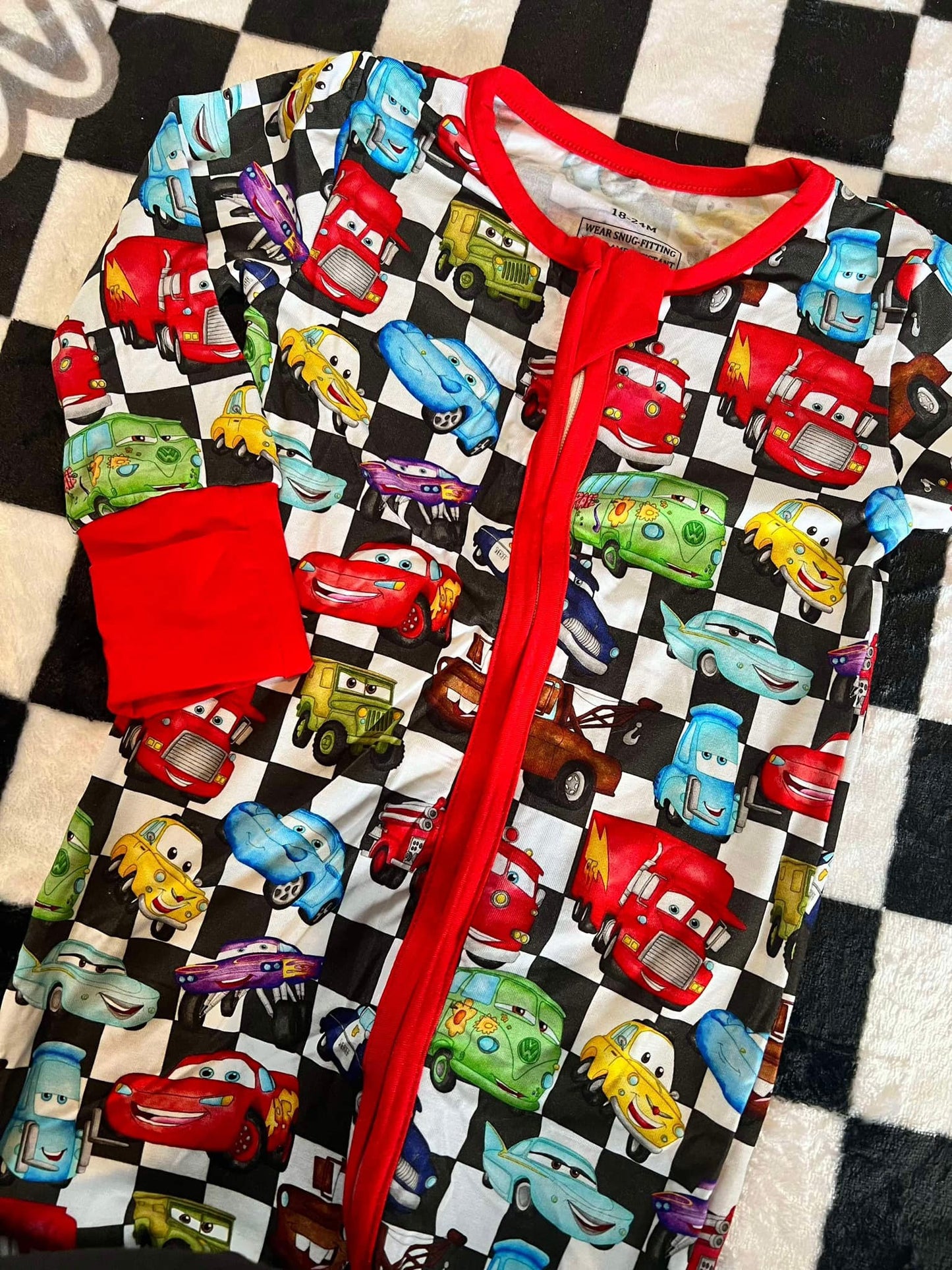 (Custom Design Preorder MOQ 5) Cartoon Cars Print Baby Fall Bamboo Sleeper Zipper Romper