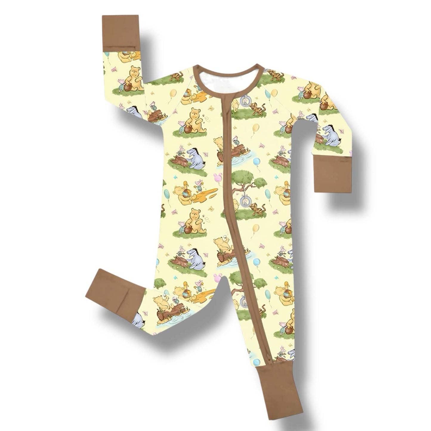 (Custom Design Preorder MOQ 5) Cartoon Bear Pooh Print Baby Sleeper Zipper Romper