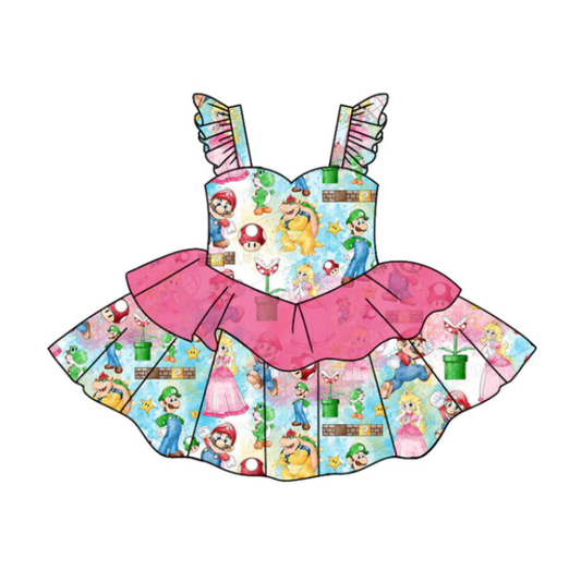 (Custom Design Preorder MOQ 5)  Super Game Figure Print Girls Knee Length Summer Dress