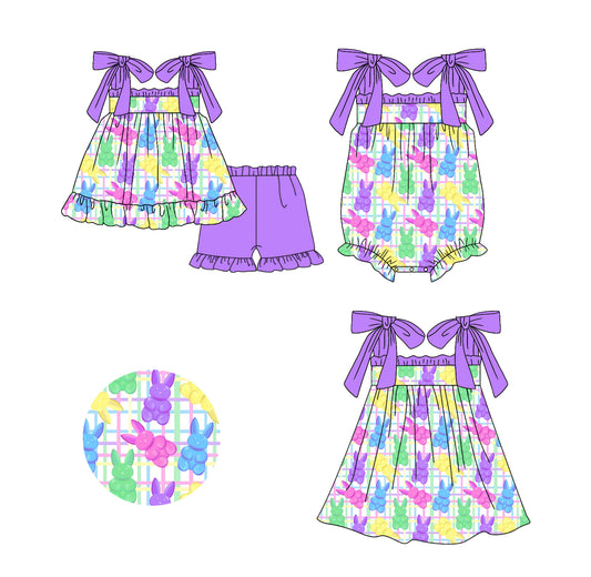 11.20(Custom Design Preorder MOQ 5 Each Design) Colorful Bunny Print Girls Easter Matching Clothes Sisters Wear