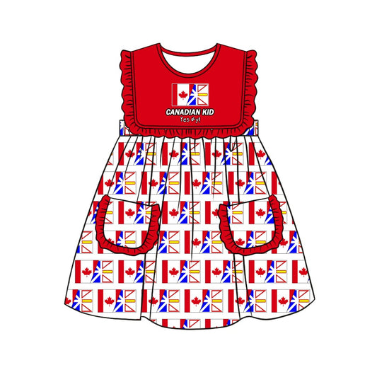 (Custom Design Preorder MOQ 5) CANADIAN KID Print Girls Summer Knee Length Dress