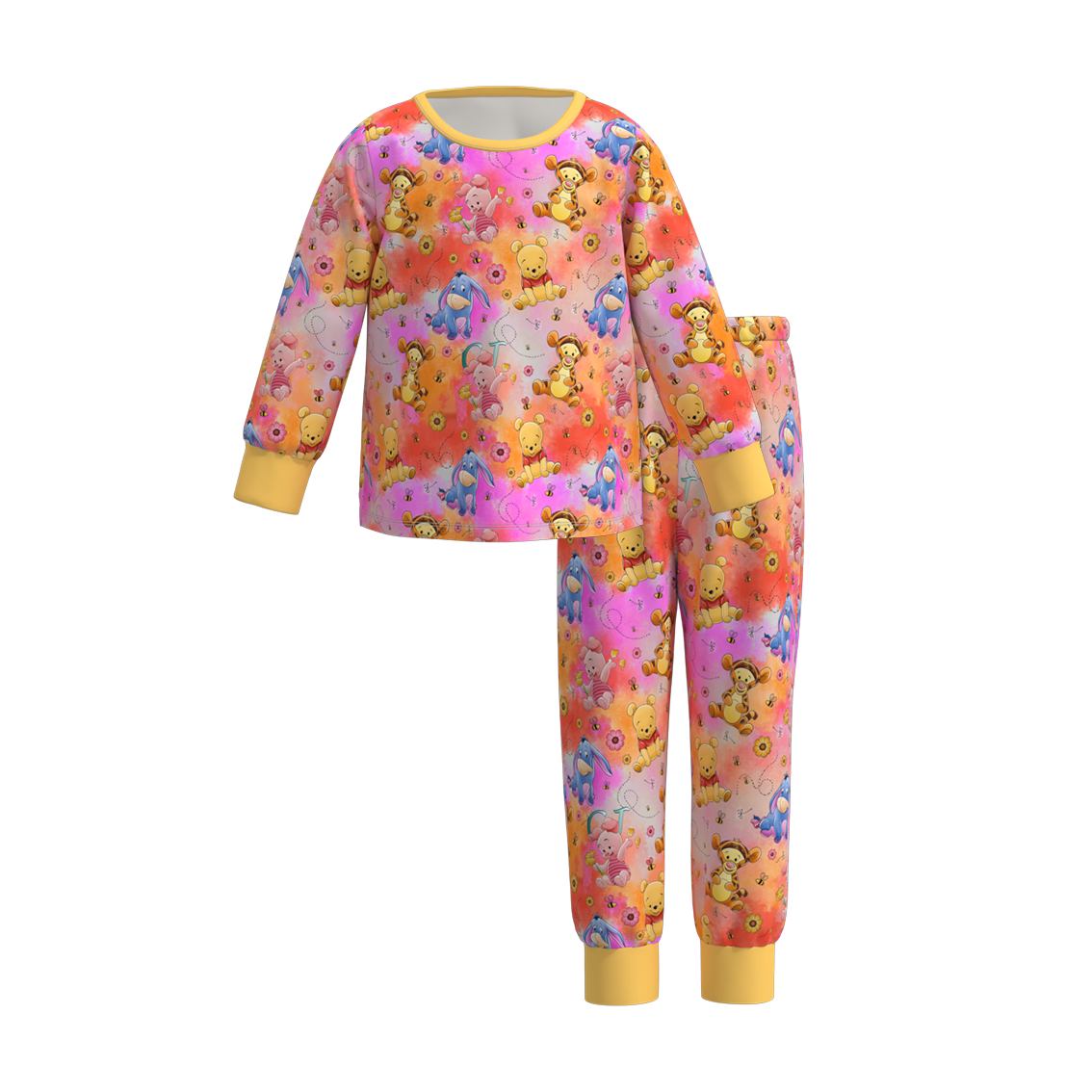 (Custom Design Preorder MOQ 5) Cartoon Bear Tie-dye Print Girls Pajamas Clothes Set