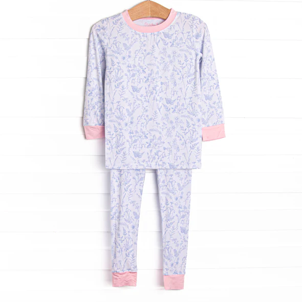 (Custom Design Preorder MOQ 5) Purple Flowers Print Girls Pajamas Clothes Set