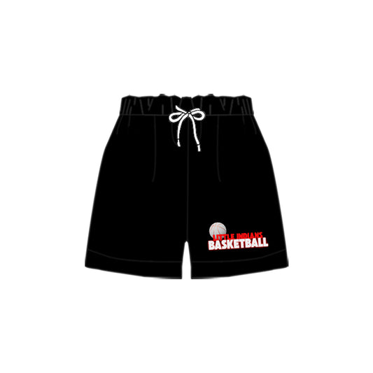 (Custom Design Preorder MOQ 5 Each Design) Team's Little Indians White Basketball Black Print Summer Bottom Shorts Mom and Me Matching Clothes