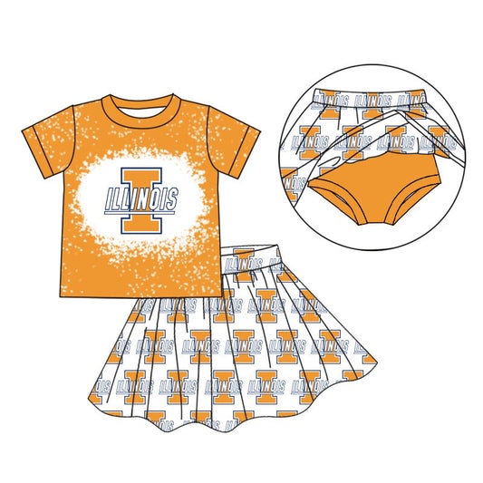 (Custom Design Preorder MOQ 5) Team's Orange I Print Shorts Skirts Girls Summer Clothes Set