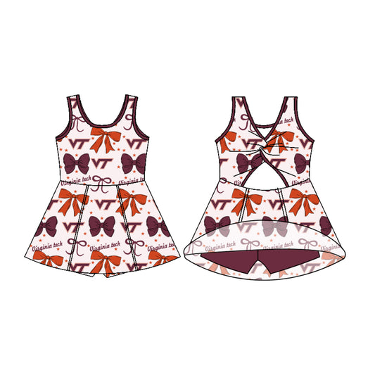 (Custom Design Preorder MOQ 5 ) Team's Virginia Bows Print Backless Top Shorts Skirts Girls Summer Yoga Dress