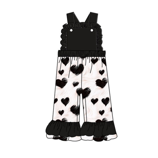 (Custom Design Preorder MOQ 5) Black Heart Print Girls Jumpsuits