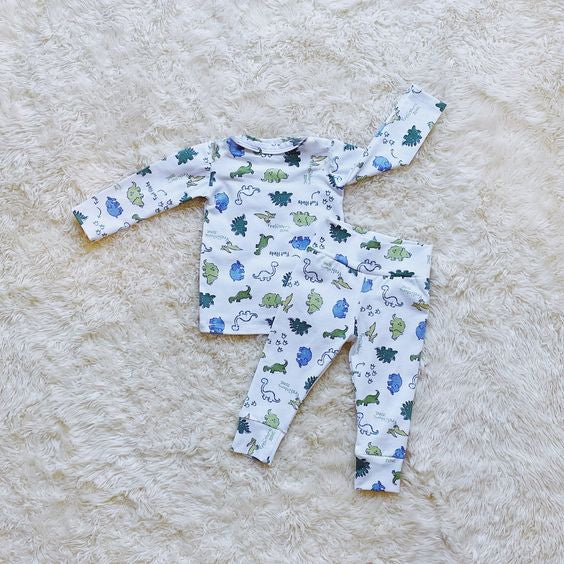 (Custom Design MOQ 5) Dinosaur Print Boys Pajamas Clothes Set