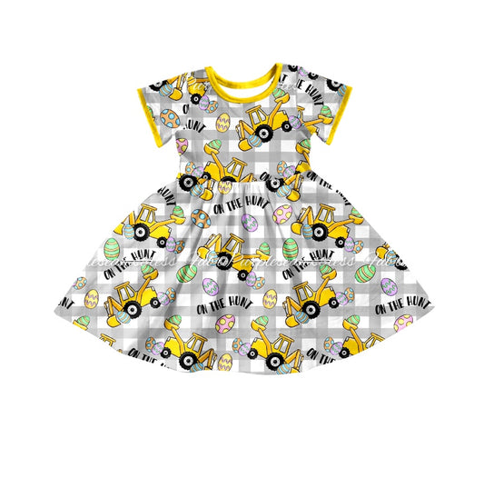 (Custom Design Preorder MOQ 5) Construction Egg Girls Knee Length Easter Dress