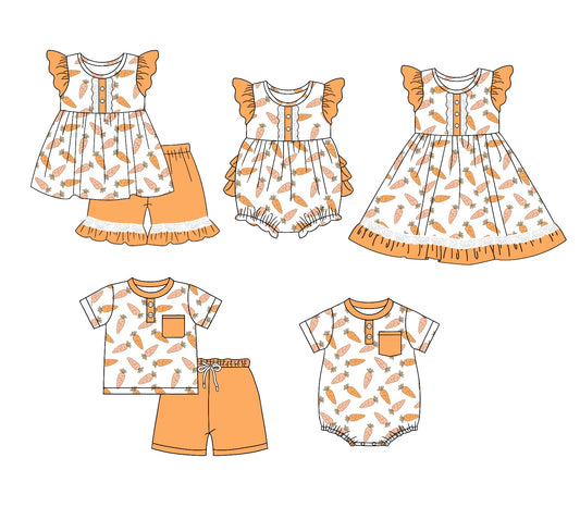 11.4(Custom Design Preorder MOQ 5 Each Design) Carrot Print Kids Easter Matching Clothes Sibling Wear