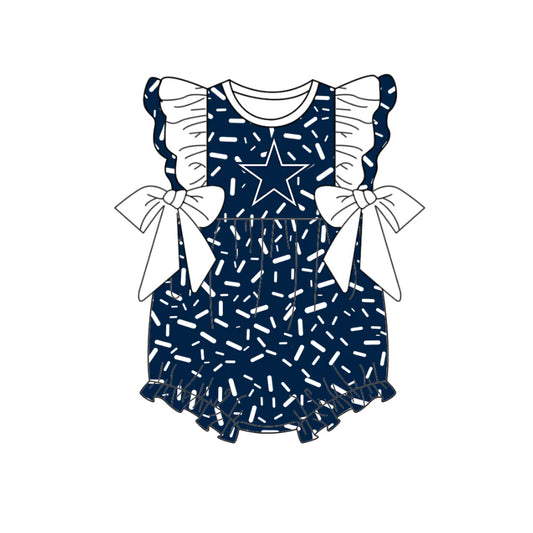 (Custom Design Preorder MOQ 5) Team's Cowboys Sprinkles Print Baby Girls Summer Romper