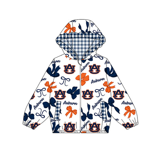 (Custom Design Preorder MOQ 5) Team's AUBURN Bows Print Pockets Girls Long Sleeve Zipper Jackets Top