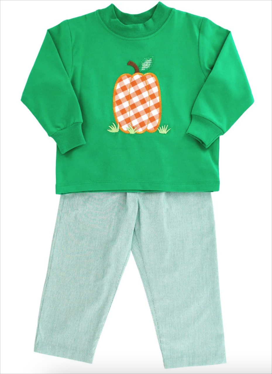 (Custom Design Preorder MOQ 5) Pumpkin Green Top Pants Boys Fall Clothes Set