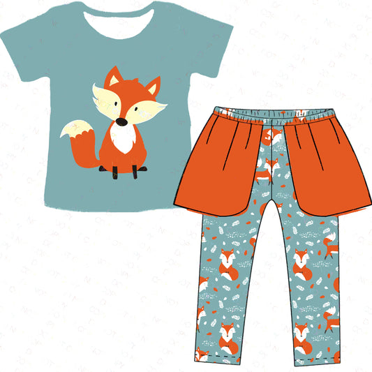 (Custom Design Preorder MOQ 5) Fox Print Top Pants Girls Fall Clothes Set