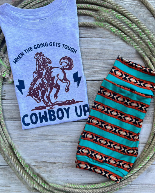 (Custom Design Preorder MOQ 5) Cowboy Up Aztec Shorts Boys Western Clothes Set