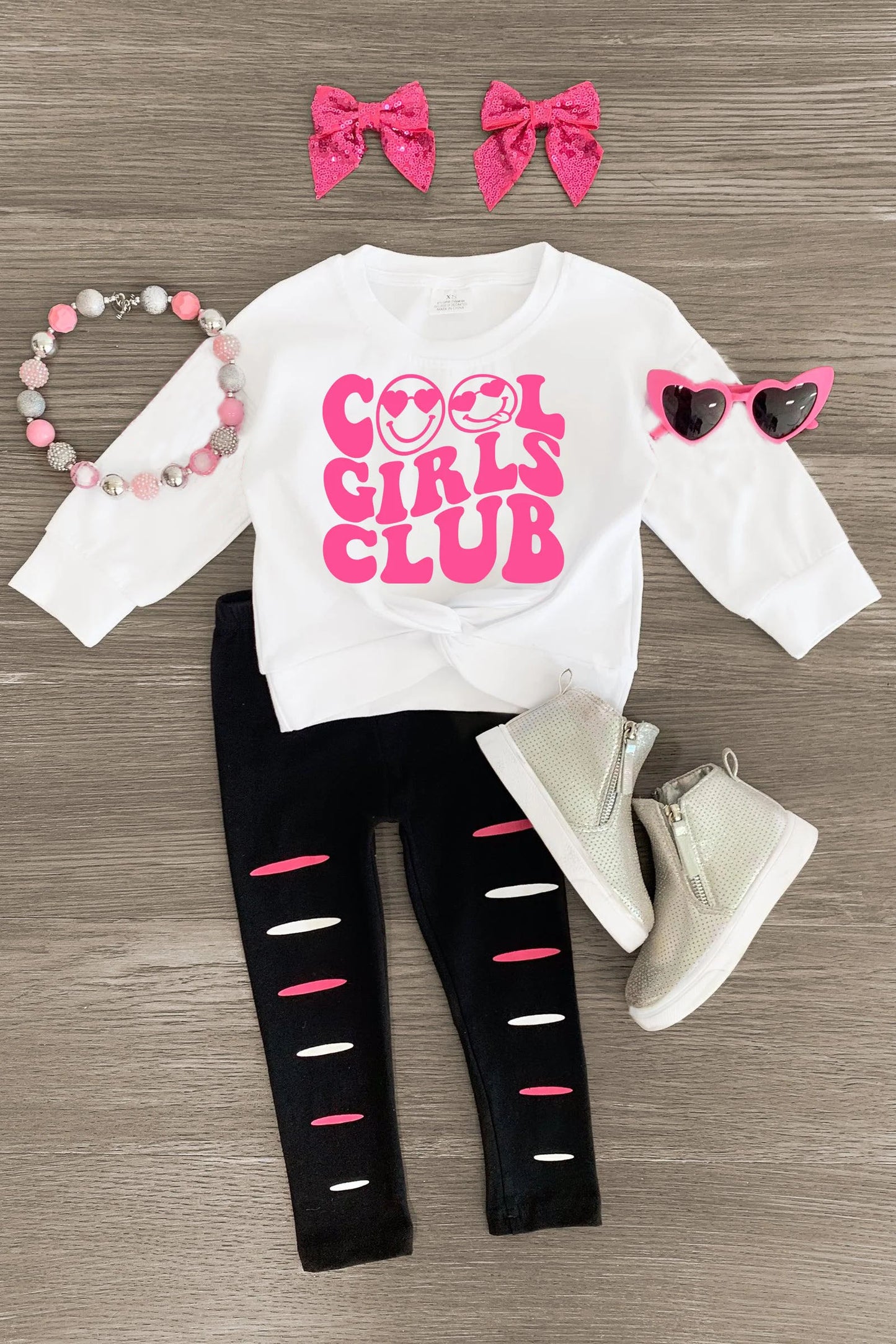 (Custom Design Preorder MOQ 5)  Cool Girls Club Top Hole Legging Pants Girls Clothes Sets