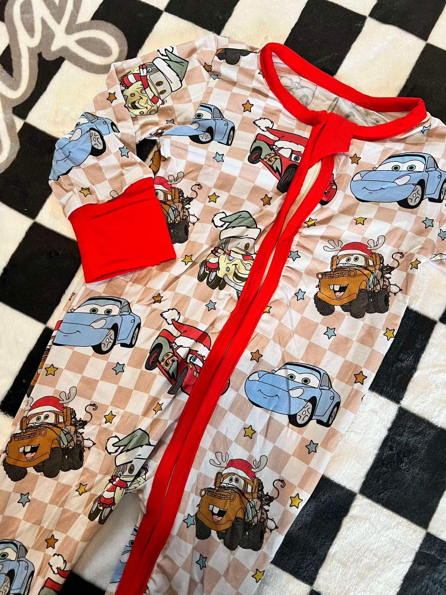 (Custom Design Preorder MOQ 5) Cartoon Cars Print Baby Fall Bamboo Sleeper Zipper Romper