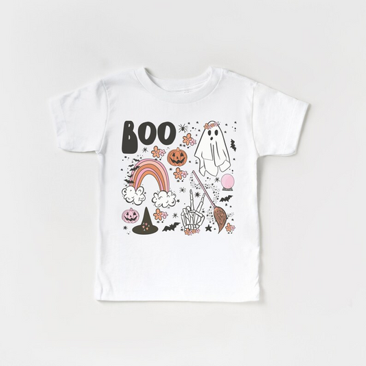 (Custom Design Preorder MOQ 5) Boo Halloween White Print Girls Tee Shirts Top