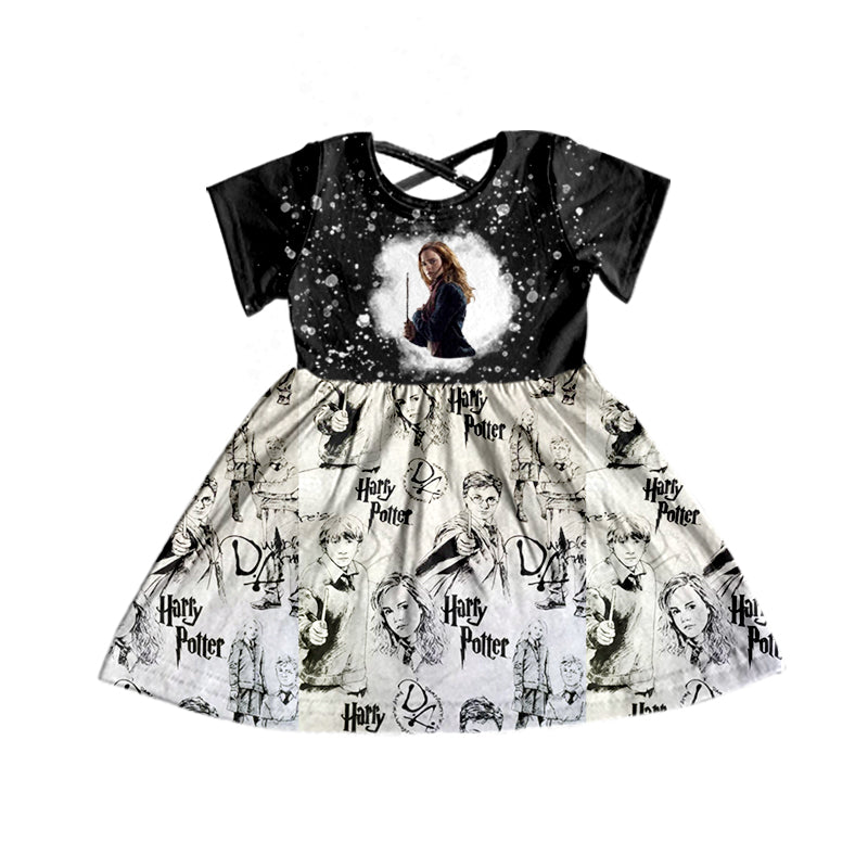 (Custom Design Preorder MOQ 5) Magic Movie Print Girls Summer Knee Length Dress