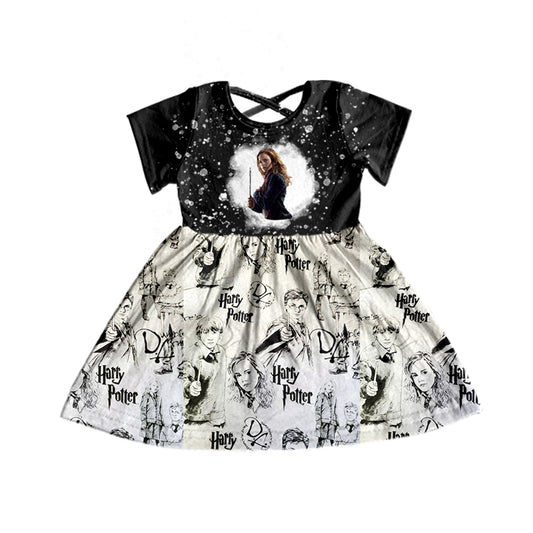 (Custom Design Preorder MOQ 5) Magic Movie Print Girls Summer Knee Length Dress