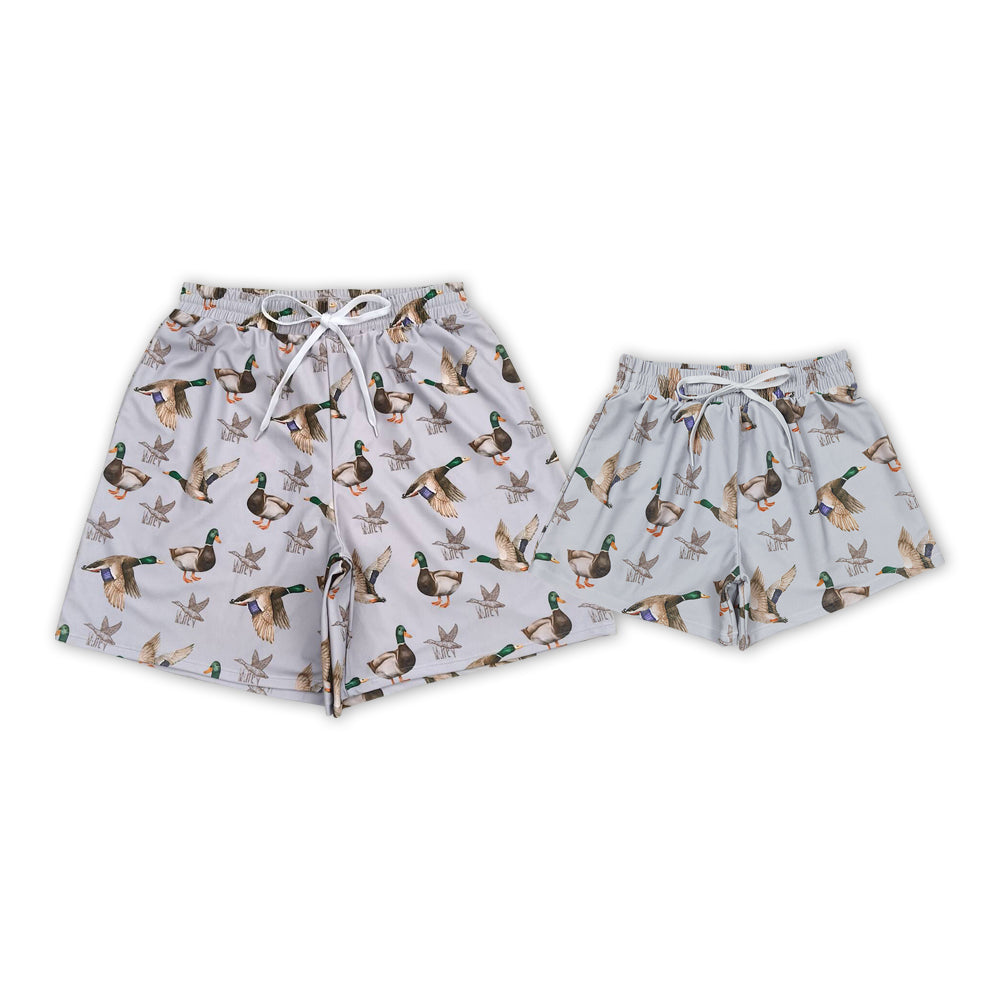 Grey Duck Print Family Matching Swim Trunks