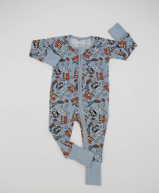 (Custom Design Preorder MOQ 5) Cartoon Toy Print Baby Kids Zipper Romper