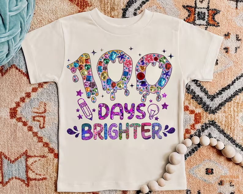 (Custom Design Preorder MOQ 5) 100 Days Print Girls Summer Tee Shirts Top