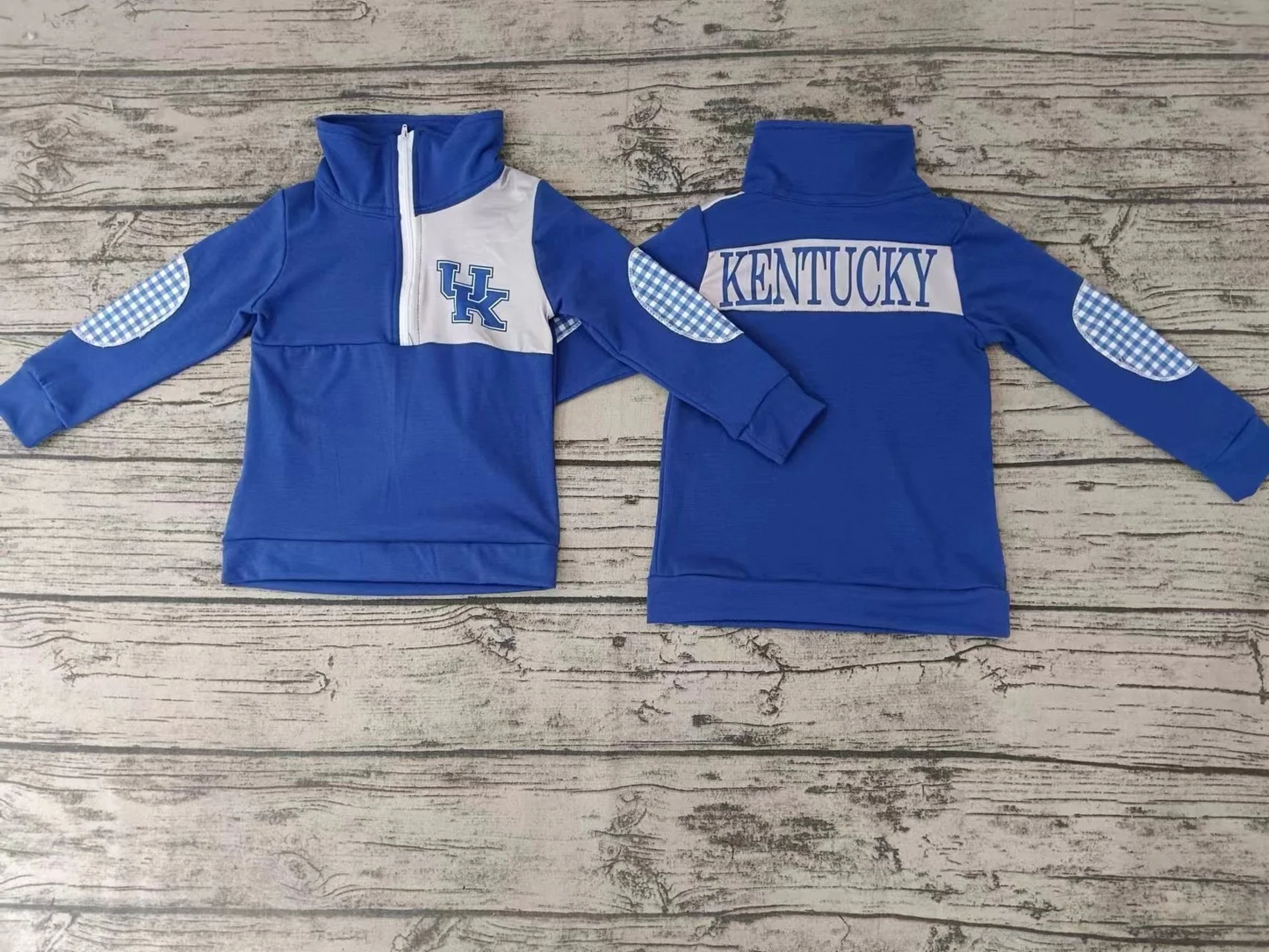 (Custom Design Preorder MOQ 5) Team's UK KENTUCKY Blue Print Boys Long Sleeve Zipper Pullover Shirts