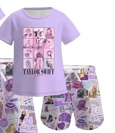 (Custom Design Preorder MOQ 5)  Singer Swiftie Print Girls Summer Clothes Set