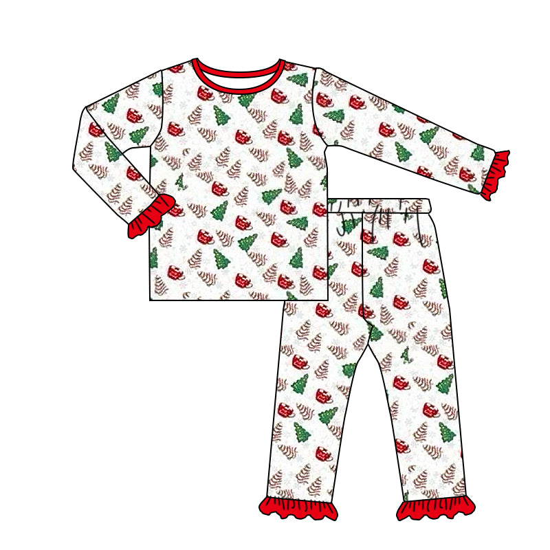 (Custom Design Preorder MOQ 5)  Christmas Cake Print Girls Pajamas Clothes Set