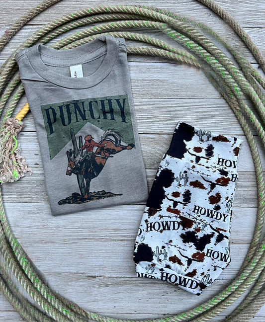 (Custom Design Preorder MOQ 5) Punchy Howd Cow Skull Shorts Boys Western Clothes Set
