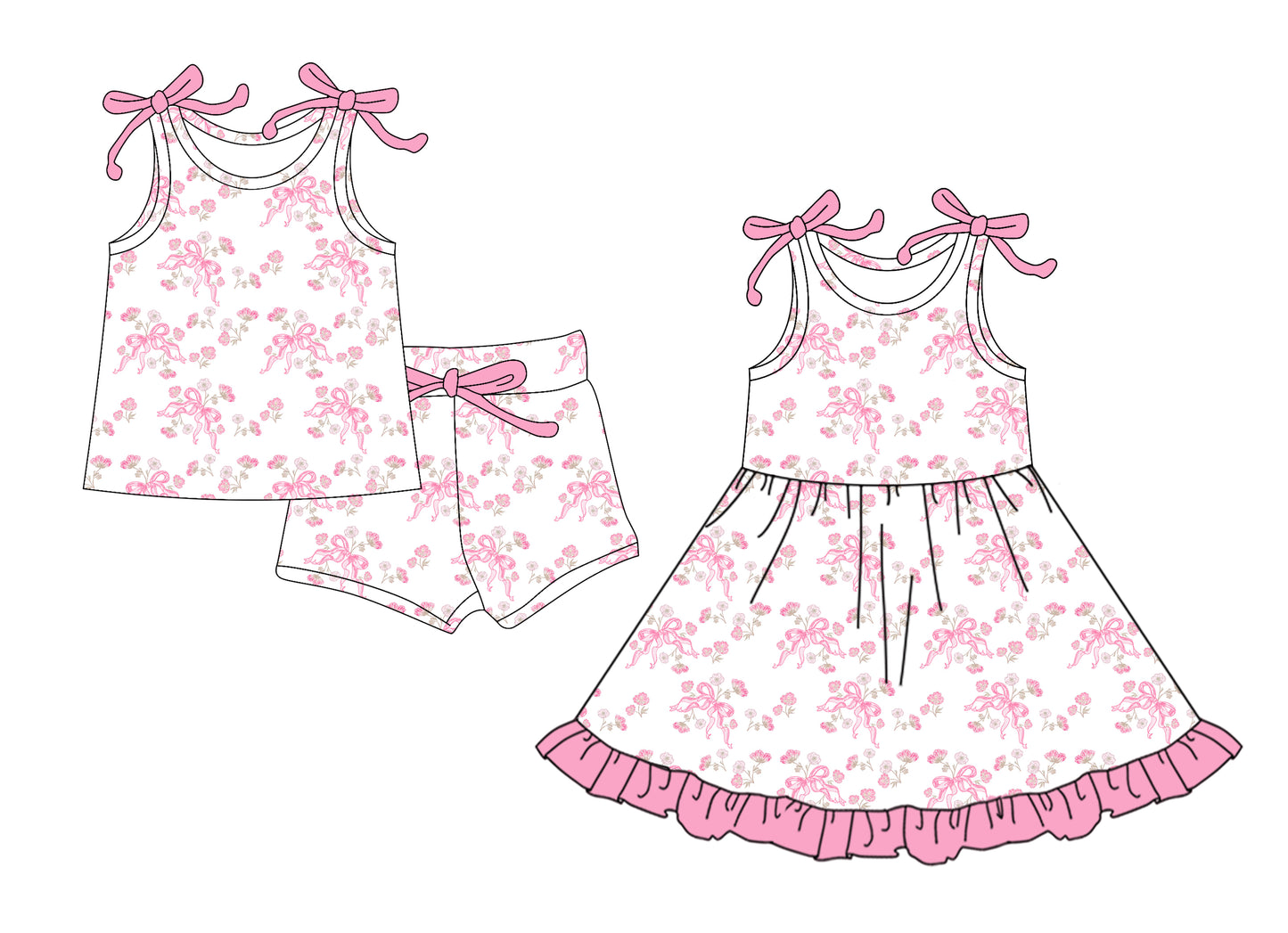 5.22(Custom Design Preorder MOQ 5 Each Design) Pink Small Flowers Print Girls Summer Matching Clothes Sisters Wear