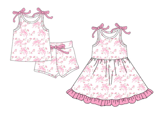 5.22(Custom Design Preorder MOQ 5 Each Design) Pink Small Flowers Print Girls Summer Matching Clothes Sisters Wear