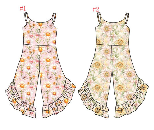 2.22(Custom Design Preorder MOQ 5 Each Design) Flowers Print Girls Summer Jumpsuits