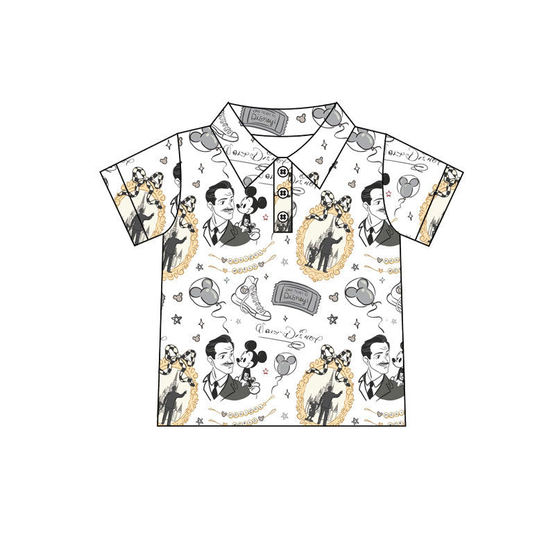 (Custom Design Preorder MOQ 5) Cartoon Mouse White Print Boys Summer Polo Tee Shirts Top