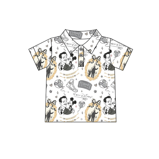 (Custom Design Preorder MOQ 5) Cartoon Mouse White Print Boys Summer Polo Tee Shirts Top