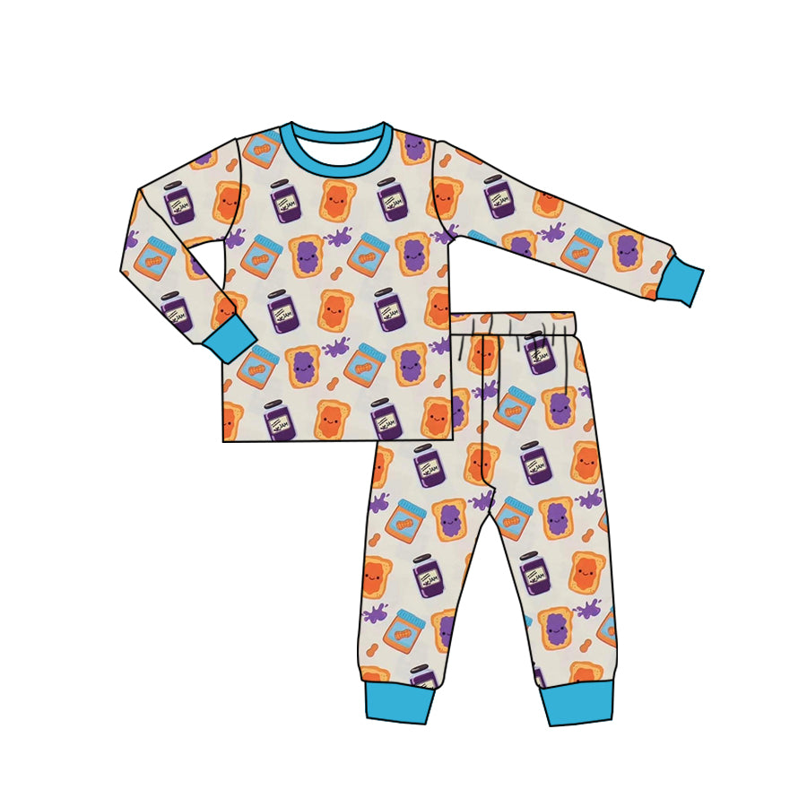 (Custom Design Preorder MOQ 5)  Sandwich Jam Print Boys Fall Bamboo Pajamas Clothes Set