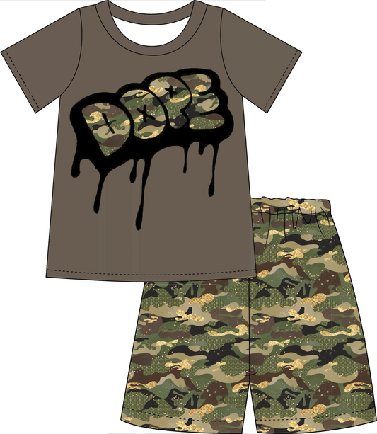 (Custom Design Preorder MOQ 5)  Camo Print Boys Summer Clothes Set