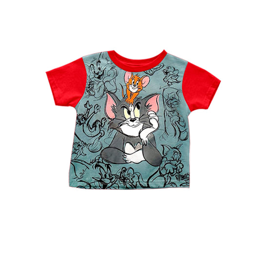 (Custom Design Preorder MOQ 5) Cartoon Mouse & Cat Print Boys Summer Tee Shirts Top