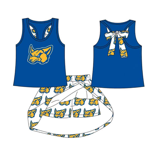 (Custom Design Preorder MOQ 5) Team's Fox Blue Top Skirts Shorts Girls Summer Clothes Set