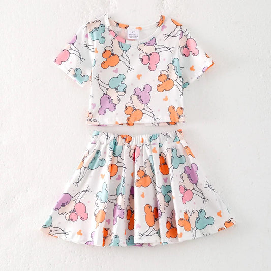 (Custom Design Preorder MOQ 5) Cartoon Mouse Top Skirts Girls Summer Clothes Set