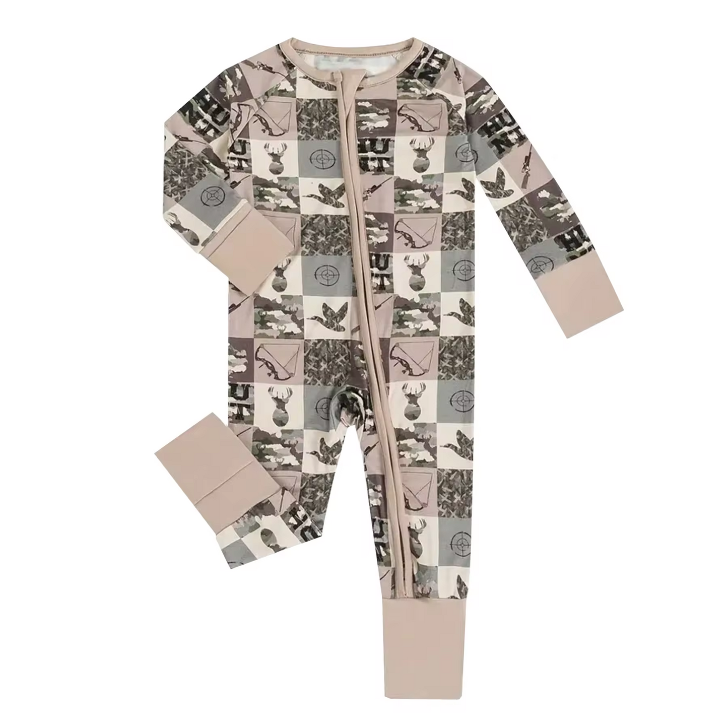 (Custom Design Preorder MOQ 5) Duck Deer Camo Hunting Print Baby Boys Fall Sleeper Zipper Romper