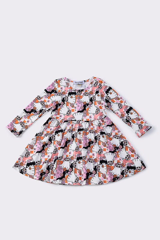 (Custom Design Preorder MOQ 5) Ghost Flowers Print Girls Knee Length Halloween Dress